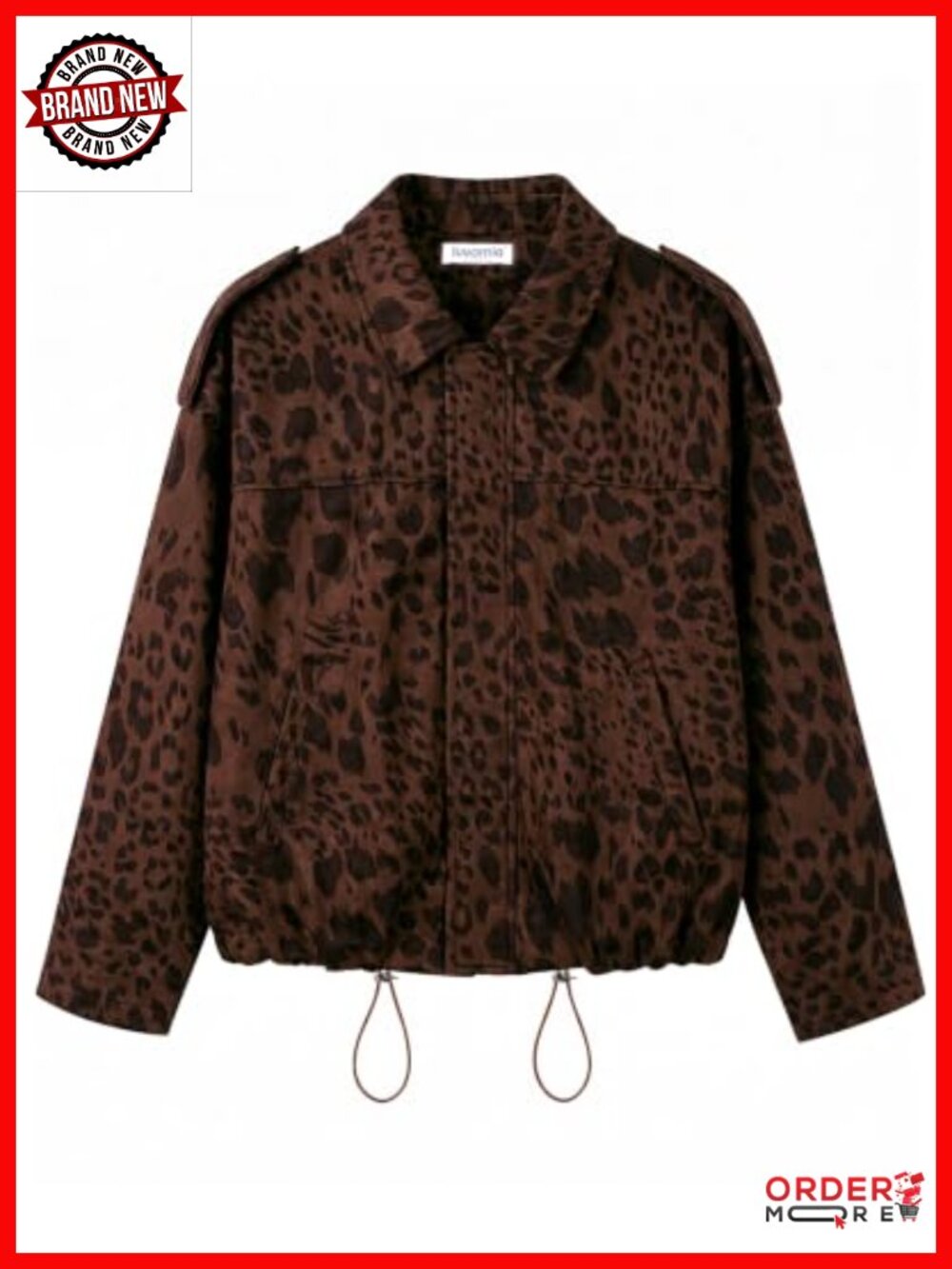 Faux Suede Leopard Print Bomber Jacket Oversized Zip Up Coat